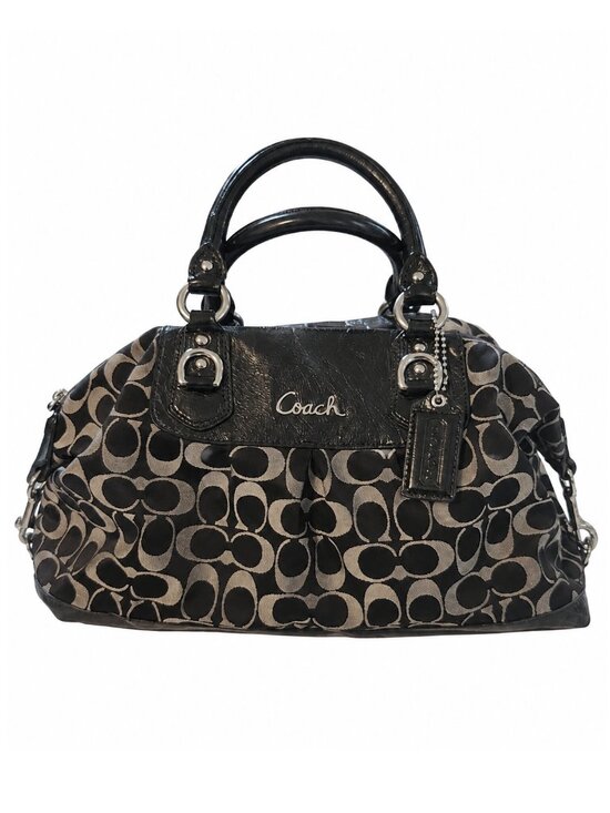 Coach Handbags - Coach Black Signature Jacquard Patent Leather Satchel Y2K